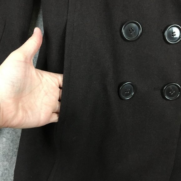 New York Co Peacoat 10 Wool Blend Double Breasted Coat Solid Brown Notch Pockets - Picture 4 of 14